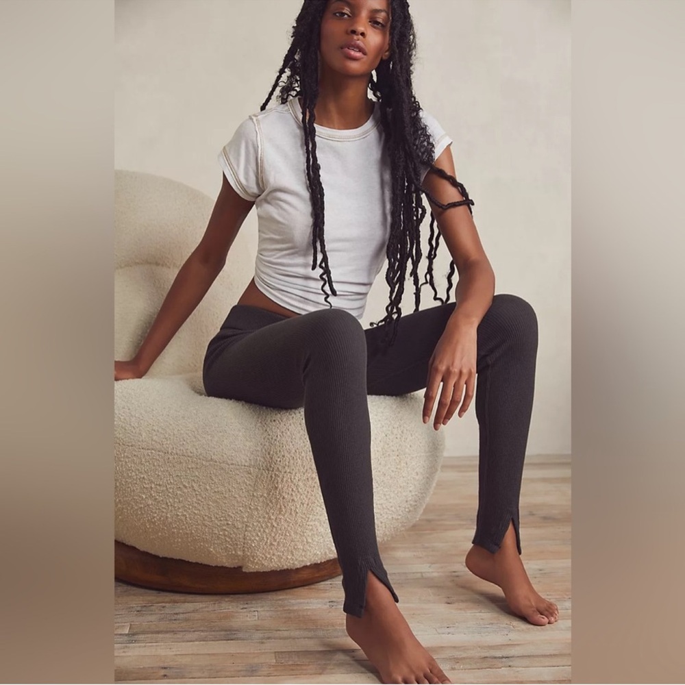 Free People Intimately Early Night Waffle Leggings in Black size LG